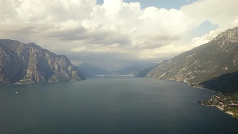 Drone Over Lake Garda Looking North, Moody Cinematic Footage, Italy Stock Footage 316695464