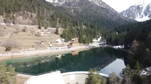 Drone Over Lake Reflection Snow Mountains Cinematic France Stock Footage 331661065