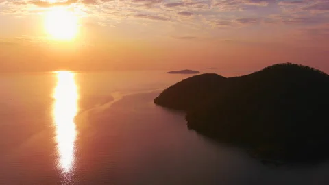 Drone over lake, sunset Stock Footage 213904376