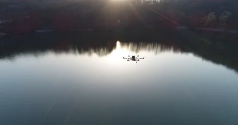 Drone over the lake water Video stock 88619601