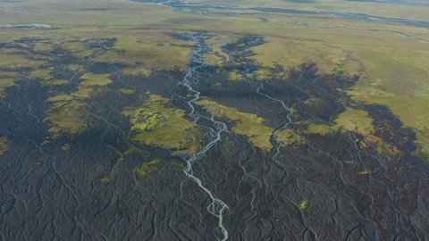 Drone Over Landscape With Dry Riverbed Of Braided River Stock-Footage 168774042