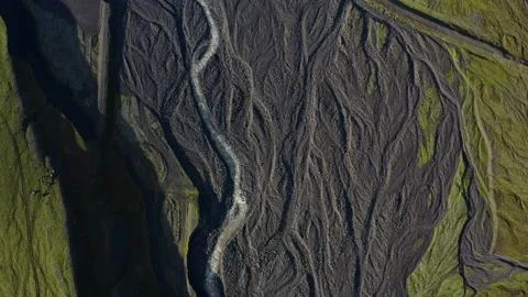 Drone Over Landscape With Dry Riverbed Of Braided River Stock Footage 168775403