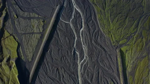 Drone Over Landscape With Dry Riverbed Of Braided River Stock Footage 168775453