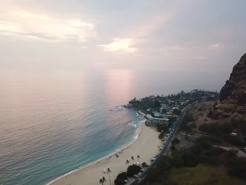 Drone over Makaha Sunset Stock Footage 80970478