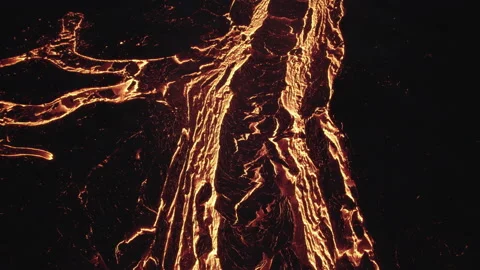 Drone Over Molten  River Of Lava From Volcano Video stock 168771676