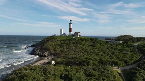 Drone Over Montauk Point State Park Stock Footage