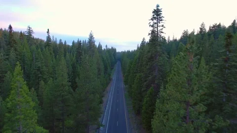 Drone over mountain forest highway at dusk 스톡 동영상 243844797