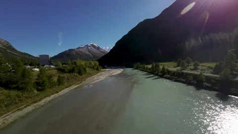 Drone over mountain river Stockbeeldmateriaal 254204340