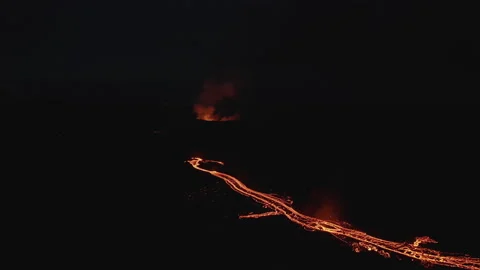 Drone Over Moving River Of Molten Lava From Erupting Volcano Video stock 168770099