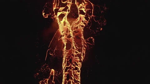 Drone Over Moving River Of Molten Lava From Erupting Volcano Stockbeeldmateriaal 168770259