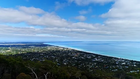 Drone Over Ocean Bay Town - Mornington Peninsula - Australia Stock Footage 124294889