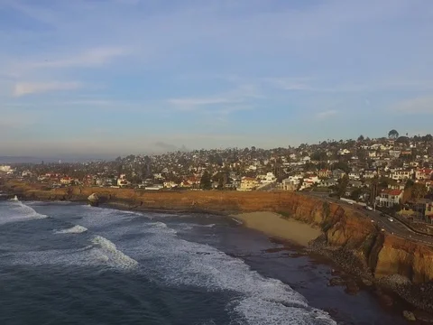 Drone over Ocean Beach Stock Footage 72574233