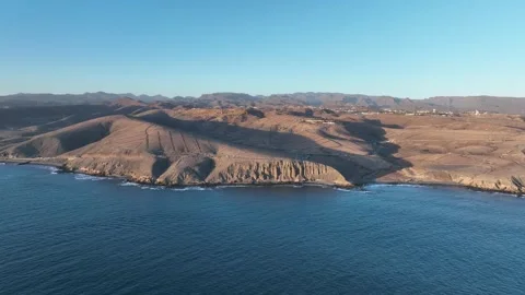 Drone  Over Ocean Coastline with Raw Nature and Mountain Road – Gran Canaria Stock Footage 309951545