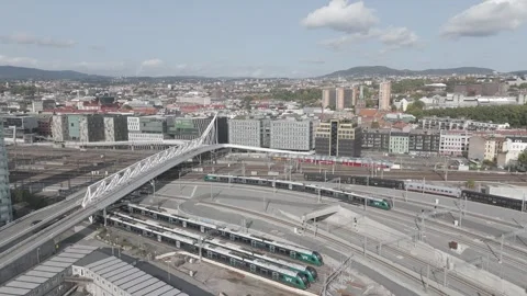 Drone over Oslo central station UHD (Autumn 2023) Stock Footage 252118225