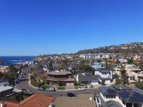 Drone over Pacific Beach Stock Footage 72574199