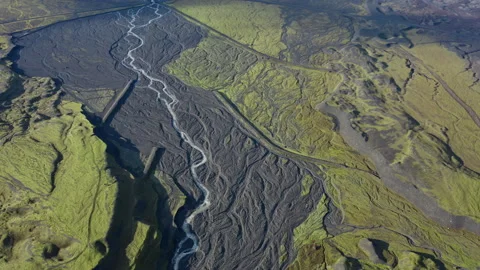 Drone Over Patchwork Landscape With Dry Riverbed Of Braided River Video stock 168775374