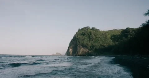 Drone over Pebble Beach on the Big Island of Hawaii 4K Video stock 234450662