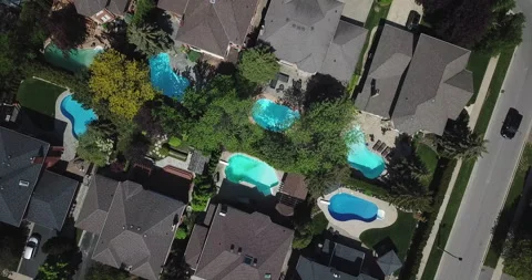 Drone Over Pools In Suburbs Stock Footage 141981711
