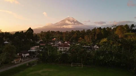 Drone Over Pronojiwo East Java Indonesia Revealing Mount Semeru Volcanic Peak Stock Footage 335128382
