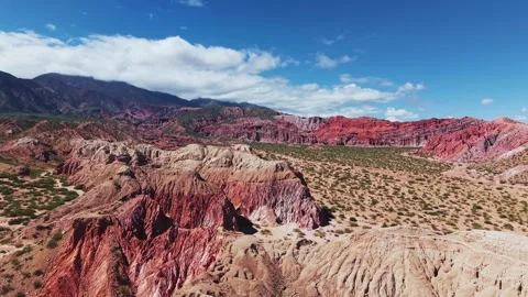 Drone Over Red Canyon Landscape in Los Colorados Argentina Stock Footage 332229624