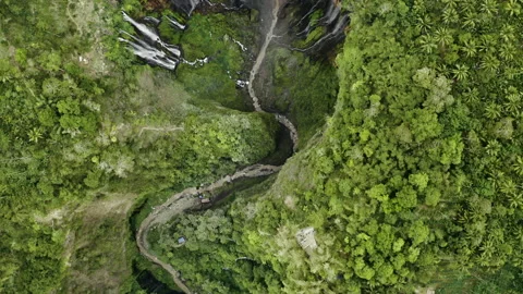Drone Over River In Forest To Tumpak Sewu Waterfalls Stock Footage 146104403