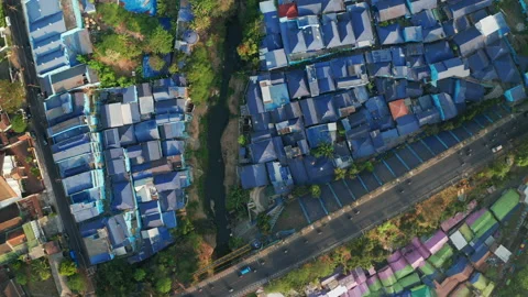 Drone Over Road And Colored Buildings Of Kampung Warna Warni Jodipan Video stock 146104795