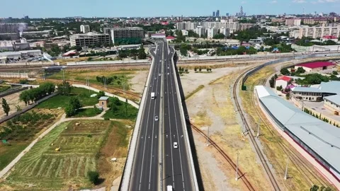 Drone over a road bridge with passing cars Stock Footage 311805904