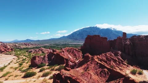 Drone Over Rugged Red Desert Terrain Los Colorados Argentina Stock Footage 332229630