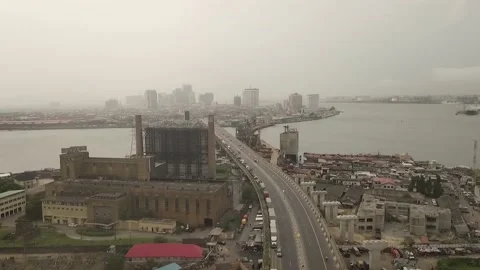 Drone over small bridge in Lagos Stock Footage 199424294
