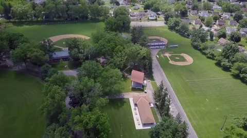 DRONE Over Small Town With Baseball fields 2 Stock Footage 76807309