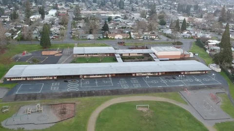 Drone Over Small Town School View 2 Stock Footage 84081976