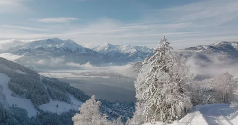 Drone Over Snow Covered Mountains Of Zell Am See-Kaprun Video stock 197134705