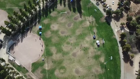 Drone Over Soccer Game At Active Park (1 of 3) Stockbeeldmateriaal 166319352