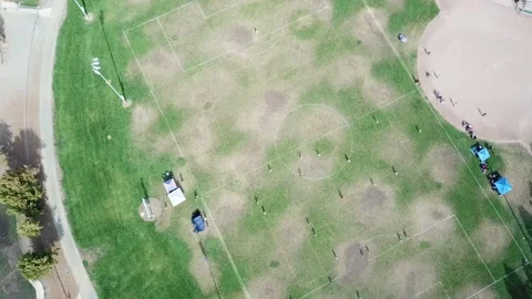 Drone Over Soccer Game At Active Park (2 of 3) Stockbeeldmateriaal 166319397