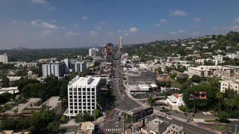 Drone over Sunset Strip | West Hollywood | Los Angeles | Hollywood Hills Stock Footage 252531546