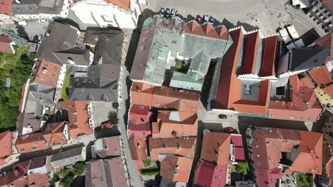 Drone over Tábor tilting from 90 deg to 0 deg Stock Footage 159631941