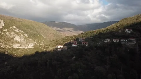 Drone over Taygetos Mountain and village in Greece Stock Footage 87533014