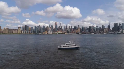 Drone Over Terminal While Ferry Turns Stock Footage 104223784