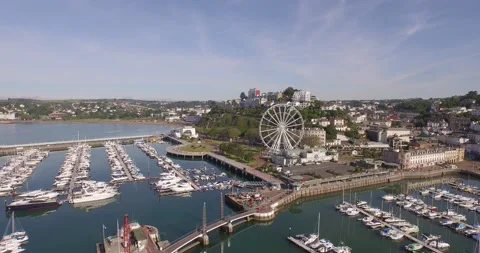 Drone over Torquay Harbour Stock Footage 135762378