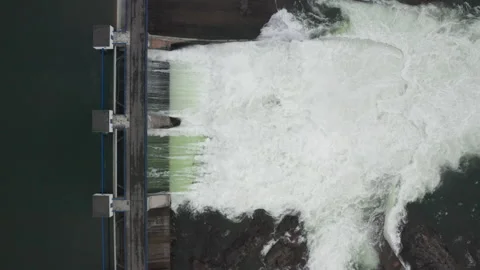 Drone Over Torrents And Calm Waters Of Dam Video stock 150462353