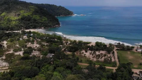 Drone over Tropical Beach on a Sunny Day . Atlantic Rainforest Stock Footage 131586885