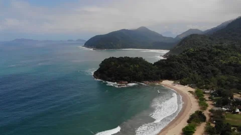 Drone over Tropical Beach on a Sunny Day . Atlantic Rainforest Stock Footage 131587761