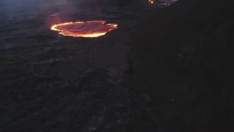 Drone Over Volcanic Landscape Of Lava From Fagradalsfjall Volcano Stock Footage 155770087