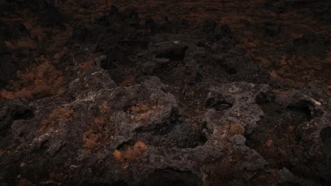 Drone over volcanic rocks and terrain of Dimmuborgir Stock Footage 166498703