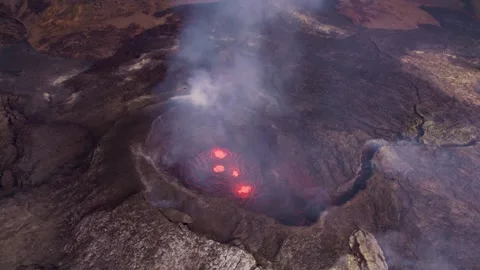 Drone Over Volcano Bubbling Magma Smoking Incredible Landscape Iceland Stock Footage 256716523