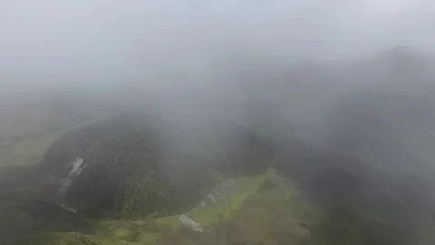 Drone over Volcano Crater at La Soufriere - Saint Vincent and the Grenadines Stock-Footage 89459399