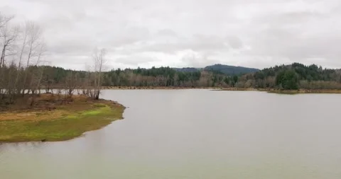 Drone over Washington Lake during fall Stock Footage 169892575
