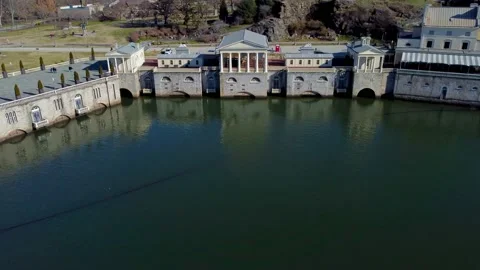 Drone Over Water Pushing In Towards Fairmount Water Works Video stock 146352967