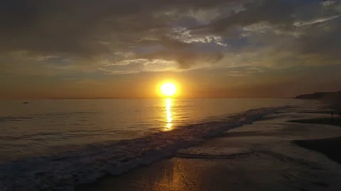 Drone Over Waves at Sunset in Crystal Cove Stock Footage 157190740