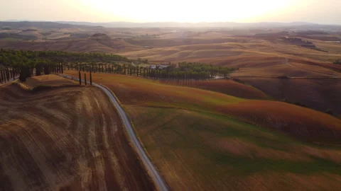 Drone over winding roads and hills in tuscany Stock Footage 319497626